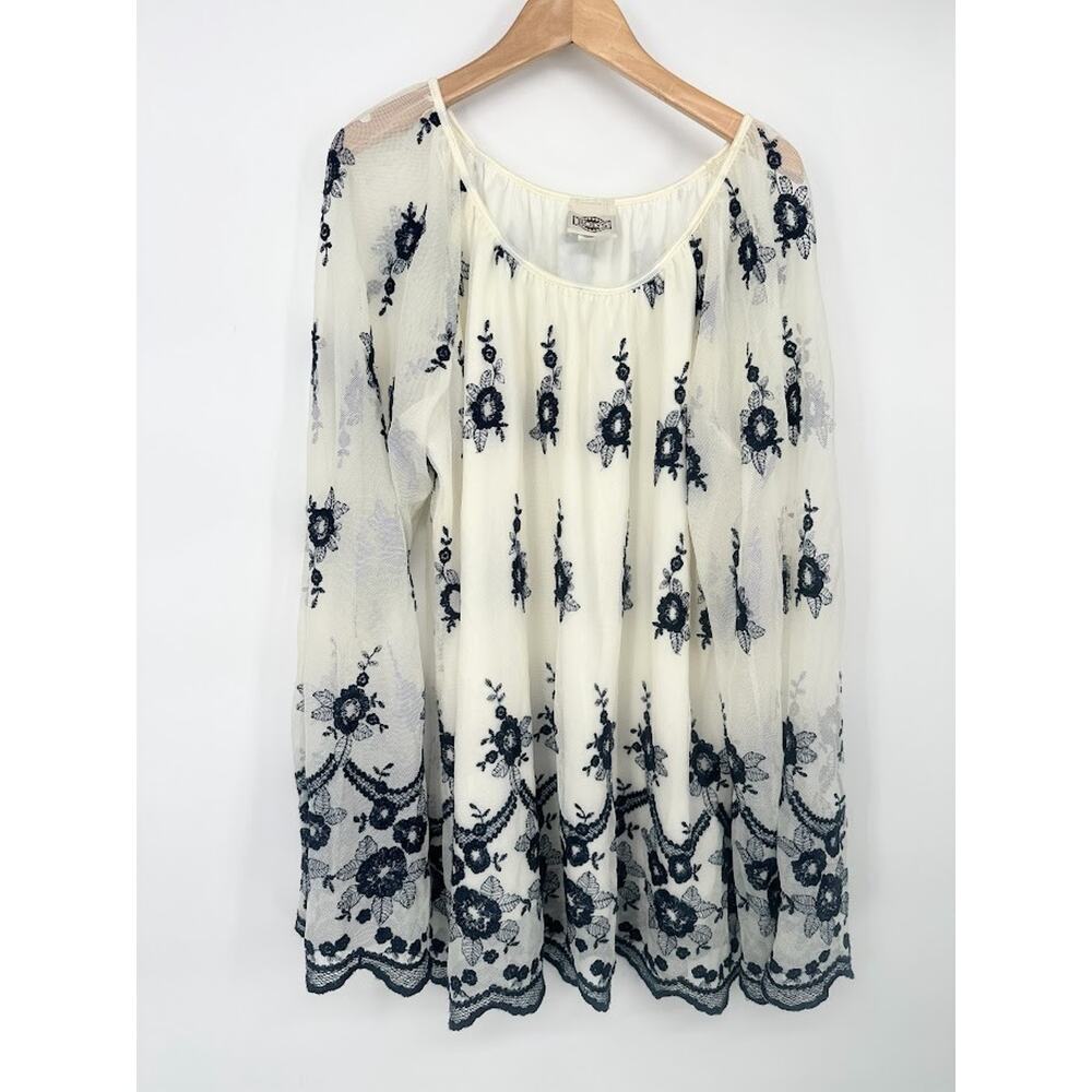 Vintage‎ Rods Embroidered Floral Mesh Womens Top Size XXL Made USA Boho Romantic